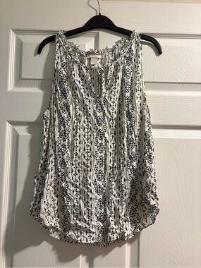 LOFT White Tank Top with Black Floral Print